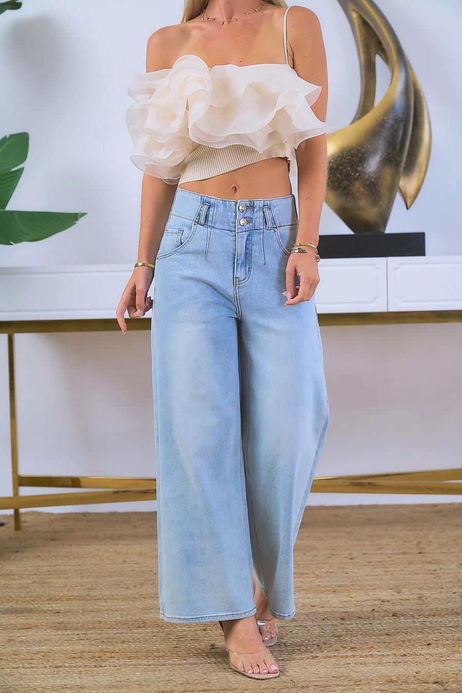WIDE LEG DENIM PANTS