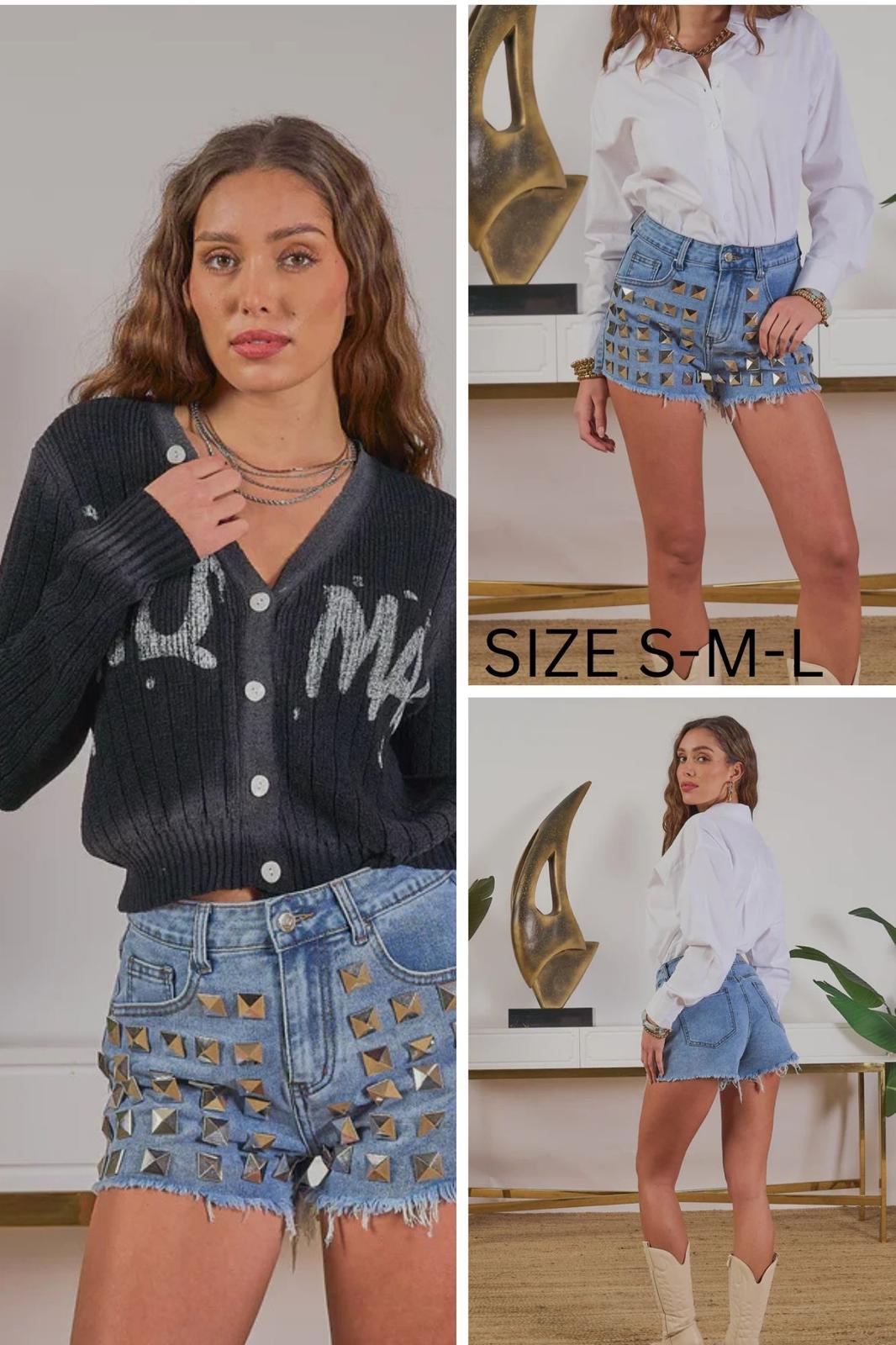 STUDDED DENIM SHORTS